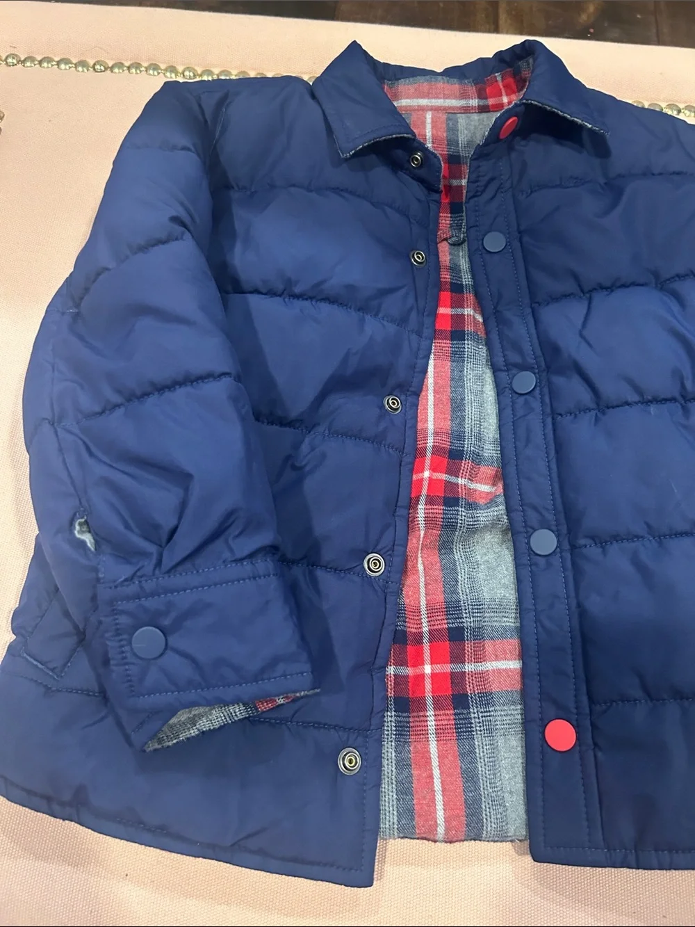 Mini Boden Reversible Navy Quilted Puffer Jacket